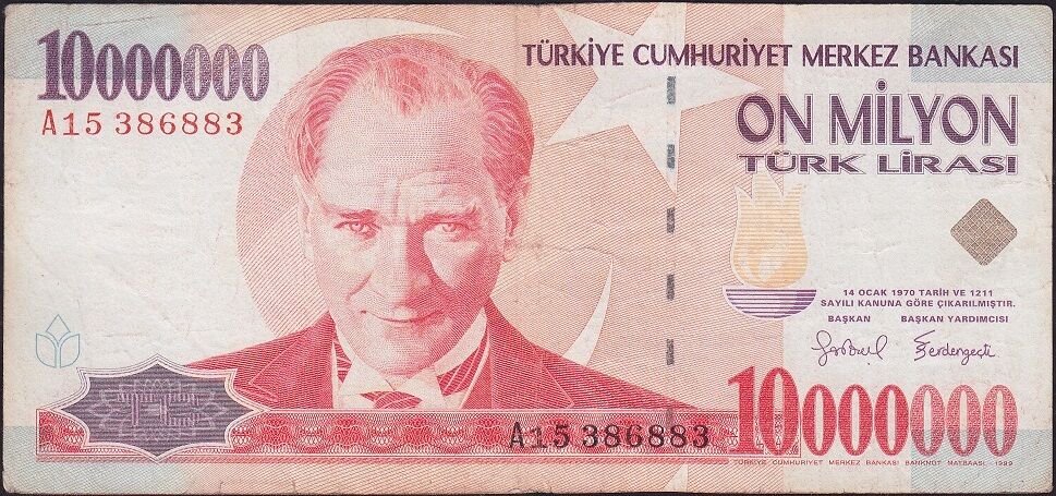7.Emisyon 10 000 000 Lira A15 386883 Çok Temiz