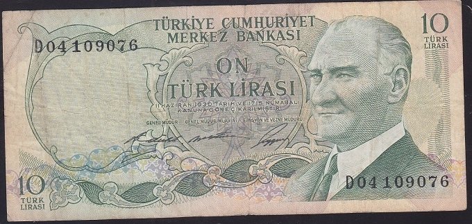 6.EMİSYON 1.TERTİP 10 LİRA D04 109076 ÇOK TEMİZ eski kağıt para koleksiyon