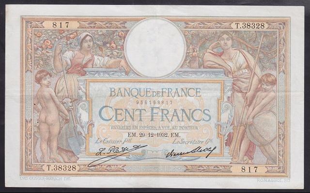 Fransa 100 Frank 1932 Çok Çok Temiz