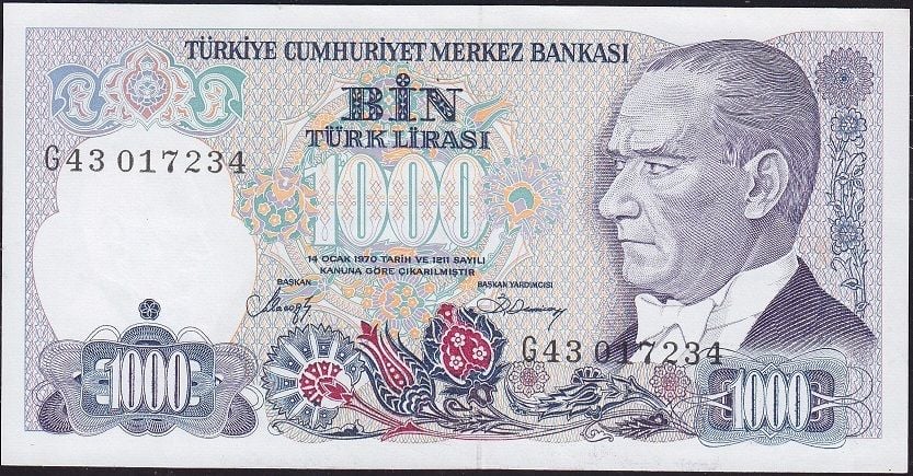 7.Emisyon 2.Tertip 1000 Lira G43 017234 Çil