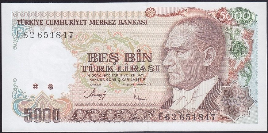 7.EMİSYON 3.TERTİP 5000 LİRA E62 65184 ÇİLALTI ÇİL