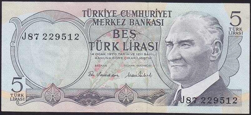6.EMİSYON 2.TERTİP 5 LİRA J87 229512 ÇÇT + eski kağıt para fiyatları