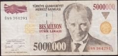 7.Emisyon 5 000 000 Lira G88 364291 Temiz