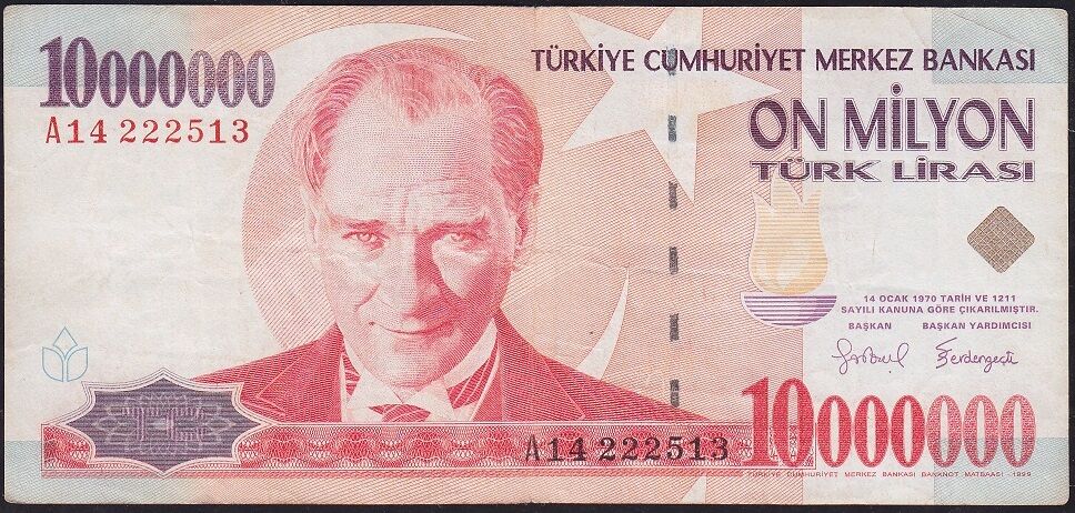 7.Emisyon 10 000 000 Lira A14 222513 Çok Temiz