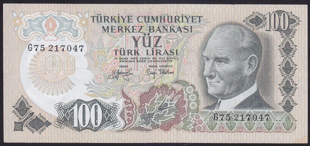 6.EMİSYON 2.TERTİP 100 LİRA G75 217047 ÇÇT eski kağıt para fiyatları