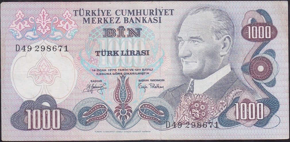 6.Emisyon 2.Tertip 1000 Lira D49 298671 Çok Temiz +