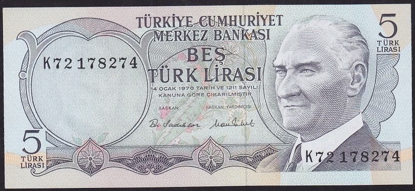6.Emisyon 2.Tertip 5 Lira K72 178274 Çil