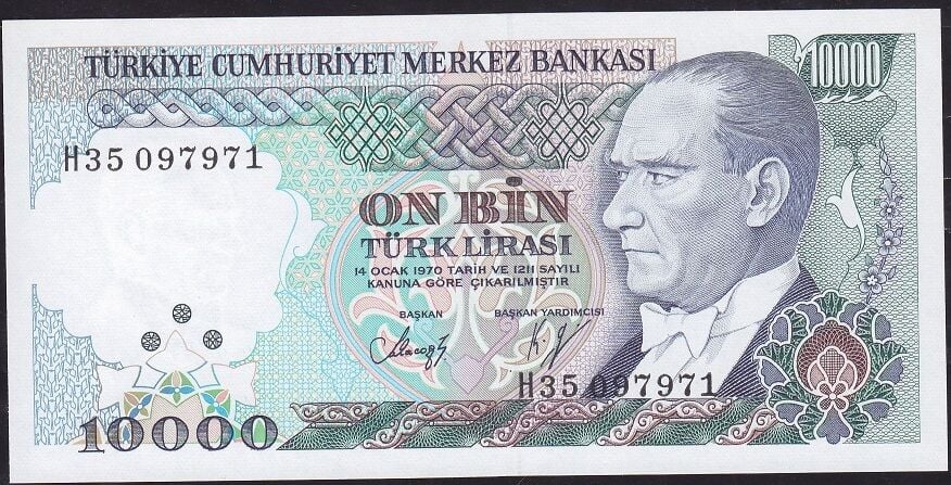 7.Emisyon 3.Tertip 10000 Lira H35 097971 Çil