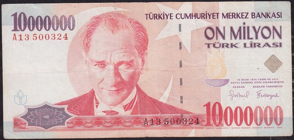 7.Emisyon 10 000 000 Lira A13 500324 Çok Temiz