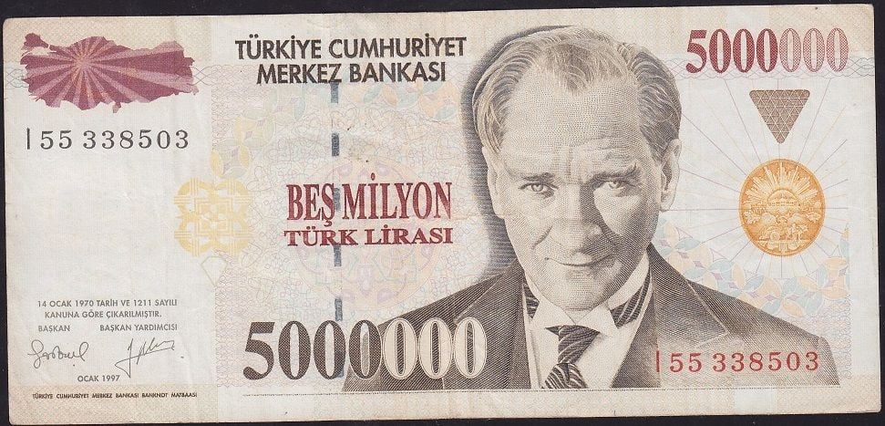 7.Emisyon 5 000 000 Lira I55 338503 Çok Temiz+
