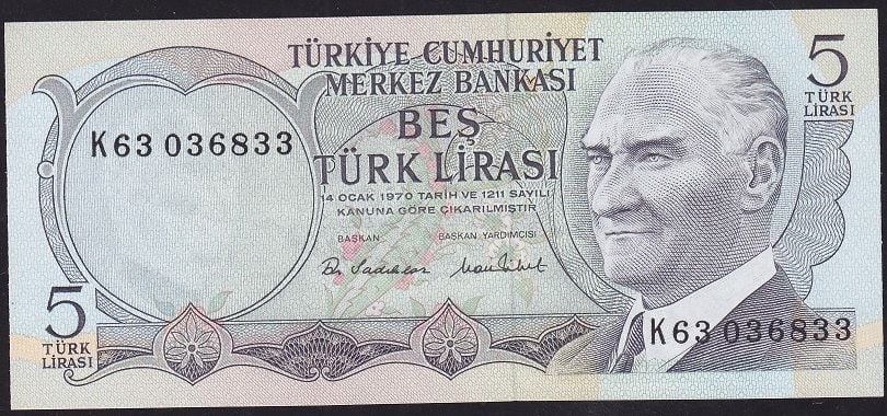 6.Emisyon 2.Tertip 5 Lira K63 036833 Çilaltı Çil
