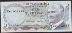 6.Emisyon 2.Tertip 5 Lira K63 036833 Çilaltı Çil