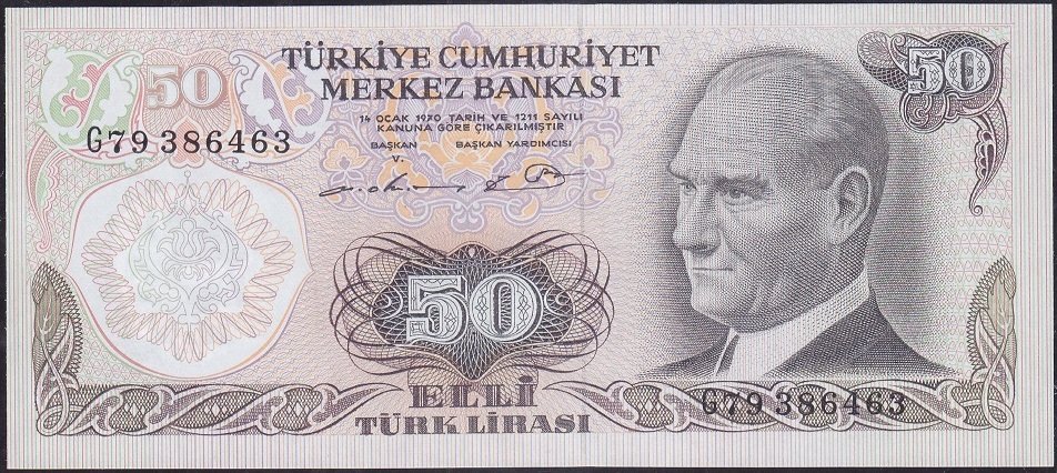 6.Emisyon 1.Tertip 50 Lira G79 386463 Çil