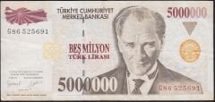7.Emisyon 5 000 000 Lira G86 525691 Çok Temiz+