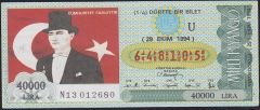 1994 29 Ekim Çeyrek Bilet - U Serisi