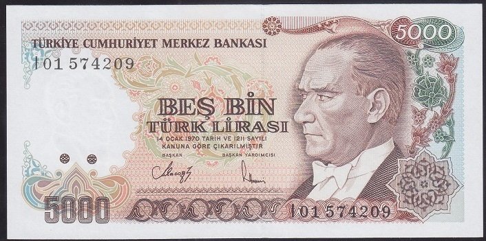 7.EMİSYON 4.TERTİP 5000 LİRA I01 574209 ÇİL