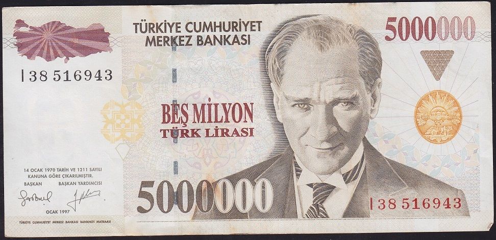 7.Emisyon 5 000 000 Lira I38 516943 Çok Çok Temiz+