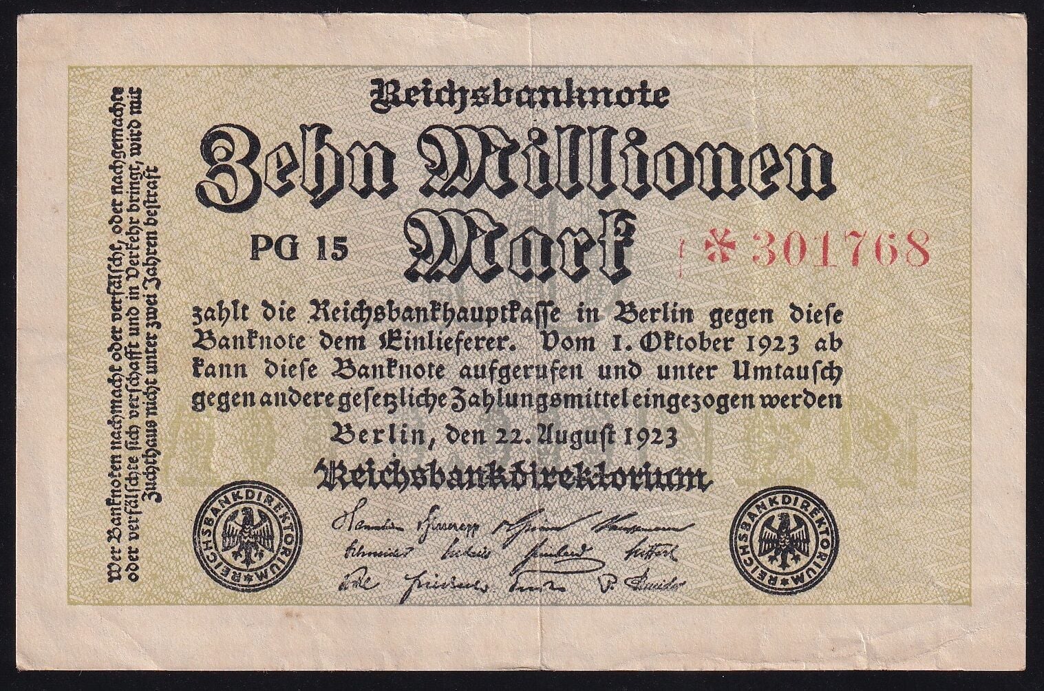 Almanya 10 Milyon Mark 1923 Çok Temiz+ ( Yıldızlı Seri )