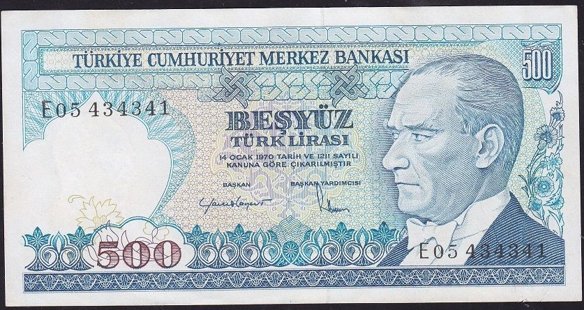 7.Emisyon 2.Tertip 500 Lira E05 434341 Çilaltı