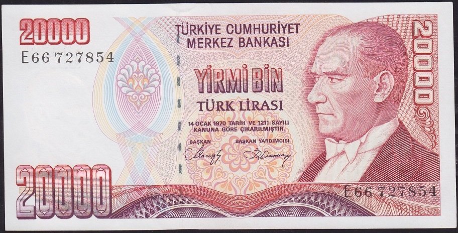 7.Emisyon 1.Tertip 20000 Lira E66 727854 Çil
