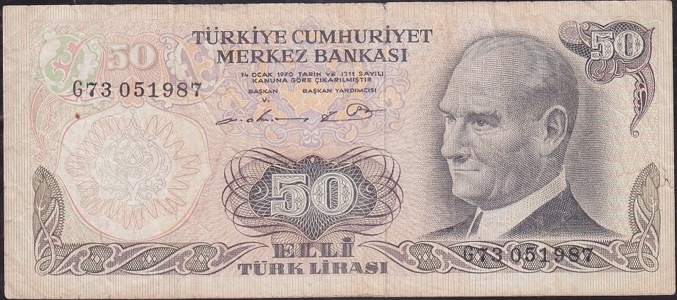 6.Emisyon 1.Tertip 50 Lira G73 051987 Çok Temiz