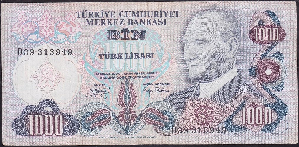 6.Emisyon 2.Tertip 1000 Lira D39 313949 Çok Temiz