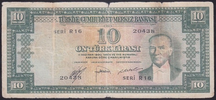 5.EMİSYON 2.TERTİP 10 LİRA R16 20438 TEMİZ eski para