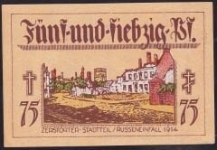 Almanya 75 Pfennig Notgeld 1921 Çilaltı Çil Filigranlı