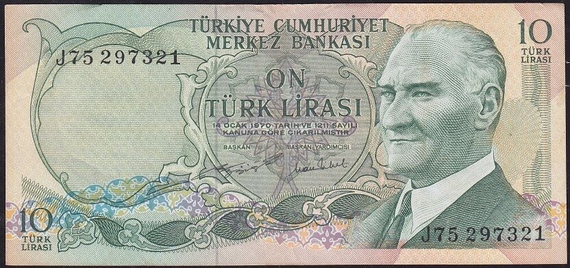 6.Emisyon 2.Tertip 10 Lira J75 297321 Çok Temiz+