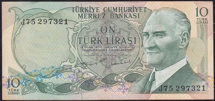 6.Emisyon 2.Tertip 10 Lira J75 297321 Çok Temiz+