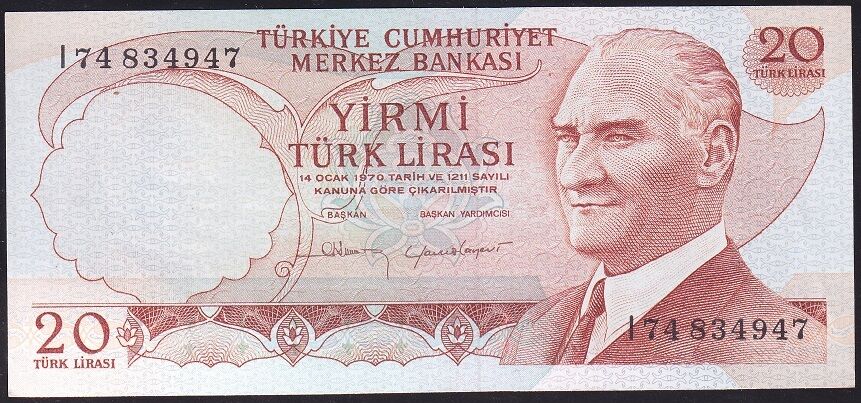 6.Emisyon 4.Tertip 20 Lira I74 834947 Çok Çok Temiz+