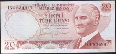 6.Emisyon 4.Tertip 20 Lira I74 834947 Çok Çok Temiz+