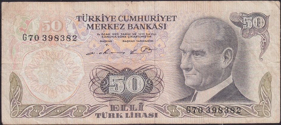 6.Emisyon 1.Tertip 50 Lira G70 398382 Çok Temiz