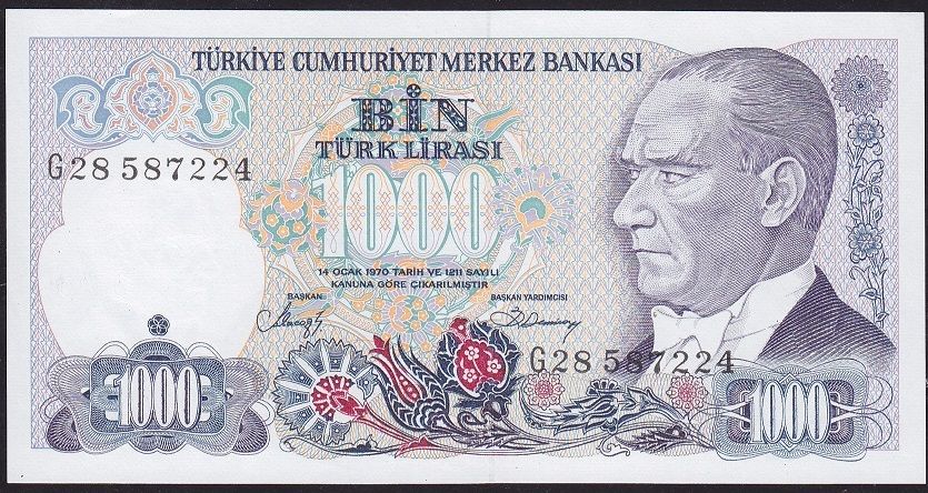 7.Emisyon 2.Tertip 1000 Lira G28 587224 Çil