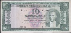 5.EMİSYON 6.TERTİP 10 LİRA B41 459046 ÇOK TEMİZ ( DÜZLEME VAR )