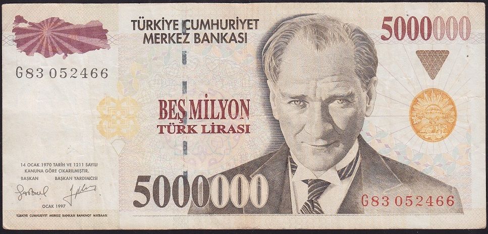 7.Emisyon 5 000 000 Lira G83 052466 Çok Temiz