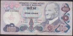 6.EMİSYON 1.TERTİP 1000 LİRA A36 192494 ÇOK TEMİZ