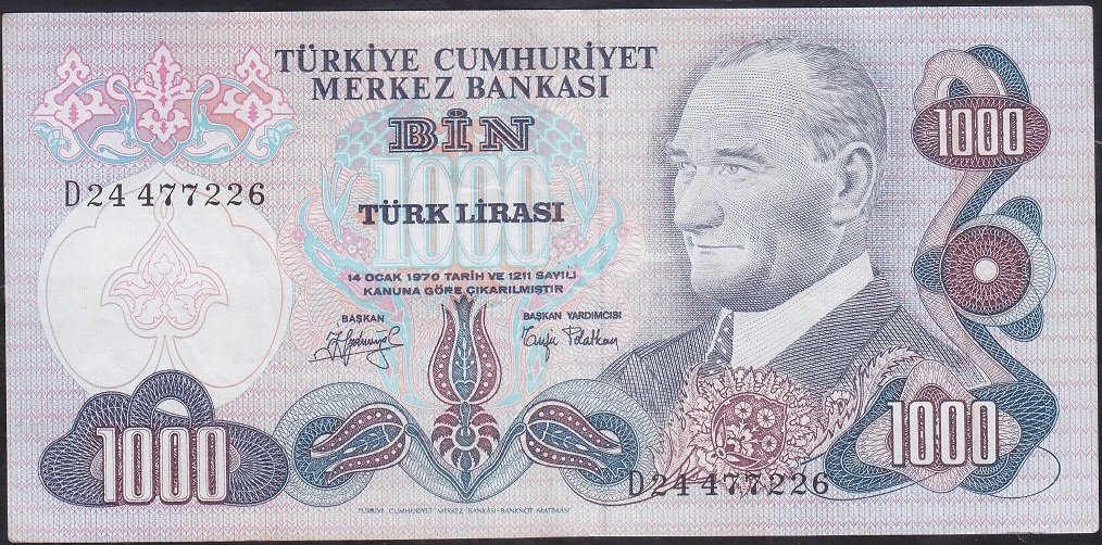 6.Emisyon 2.Tertip 1000 Lira D24 477226 Çok Temiz +