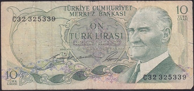 6.EMİSYON 1.TERTİP 10 LİRA C32 325339 TEMİZ