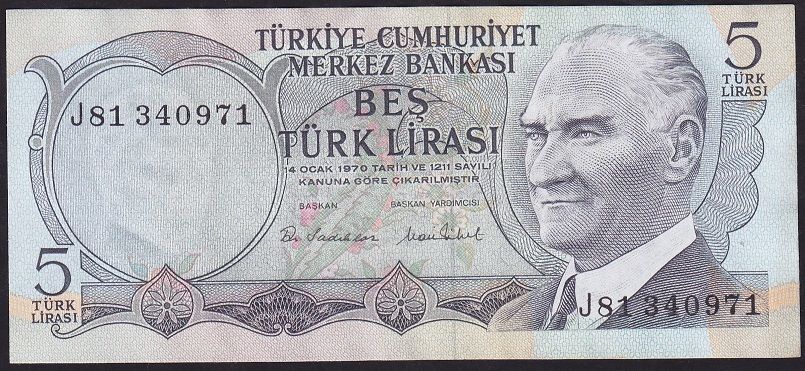 6.Emisyon 2.Tertip 5 Lira J81 340971 Ççt Çilaltı