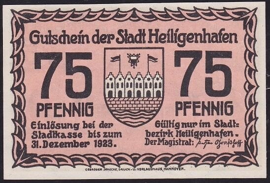 Almanya 75 Pfennig Notgeld 1923 Çil Filigranlı