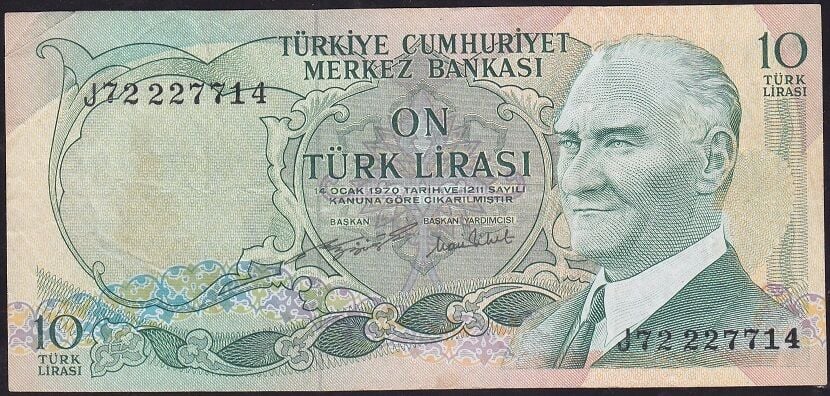 6.Emisyon 2.Tertip 10 Lira J72 227714 Çok Temiz+