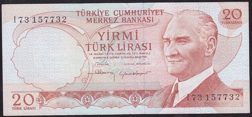 6.Emisyon 4.Tertip 20 Lira I73 157732 Çok Temiz+