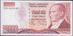 7.Emisyon 1.Tertip 20000 Lira E63 604046 Çil