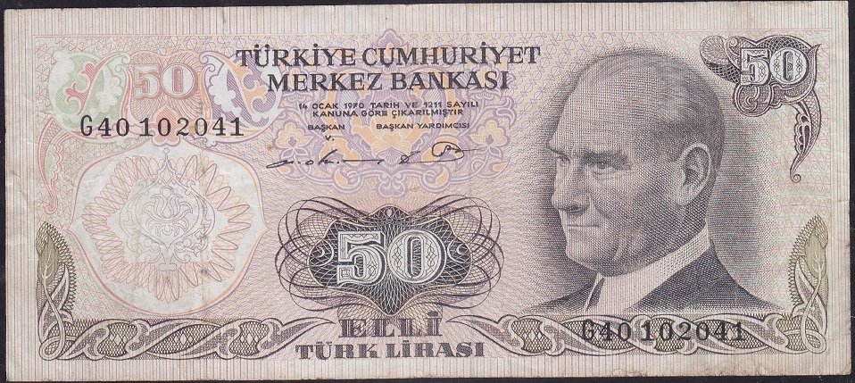 6.Emisyon 1.Tertip 50 Lira G40 102041 Çok Temiz