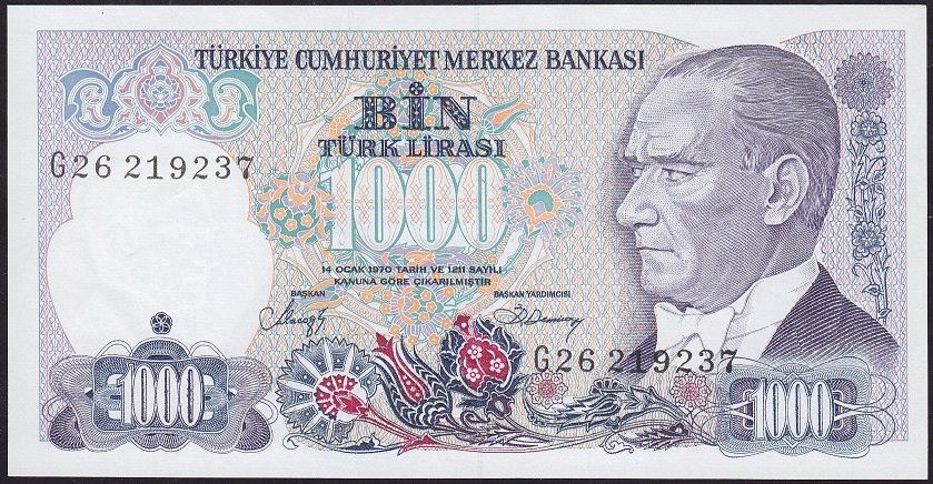 7.Emisyon 2.Tertip 1000 Lira G26 219237 Çilaltı Çil