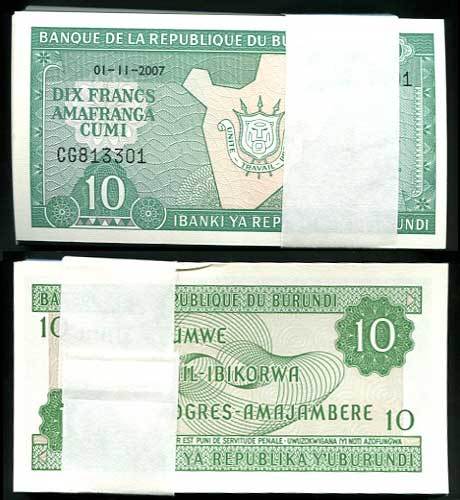 BURUNDİ 10 FRANK 2007 DESTE (100 ADET) ÇİL