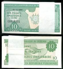 BURUNDİ 10 FRANK 2007 DESTE (100 ADET) ÇİL