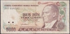 7.EMİSYON 2.TERTİP 5000 LİRA D47 658557 TEMİZ