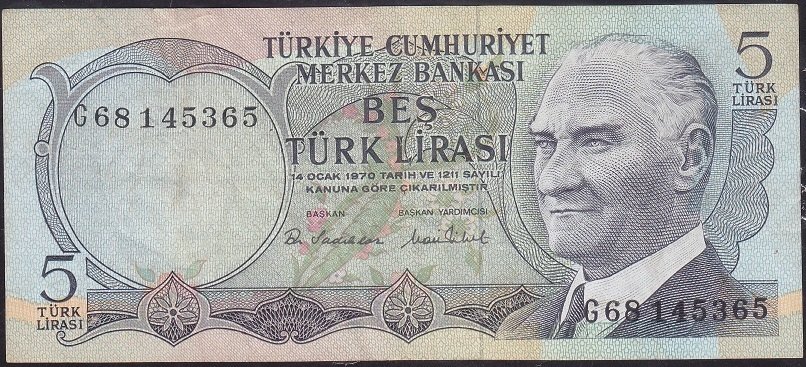 6.Emisyon 2.Tertip 5 Lira G68 145365 Çok Temiz +